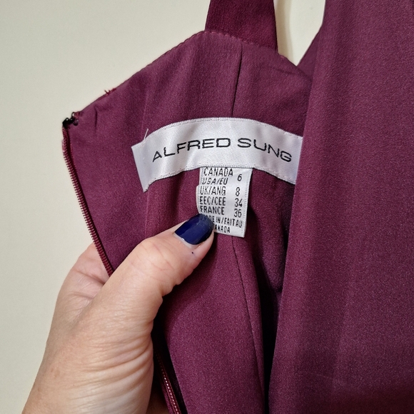 Vintage 90s Alfred Sung sleeveless maxi slit dress with beaded jacket 5/6 - Picture 13 of 16